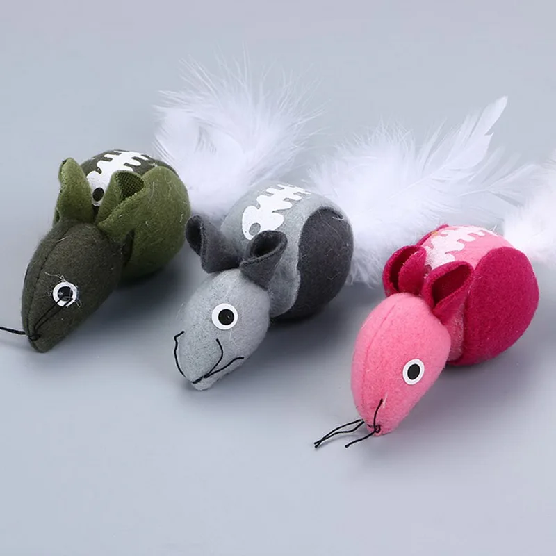 Hoomall 3 цвета Плюшевые Милые игрушечная мышь для CuteToys Перо хвоста и мята Pet котенок