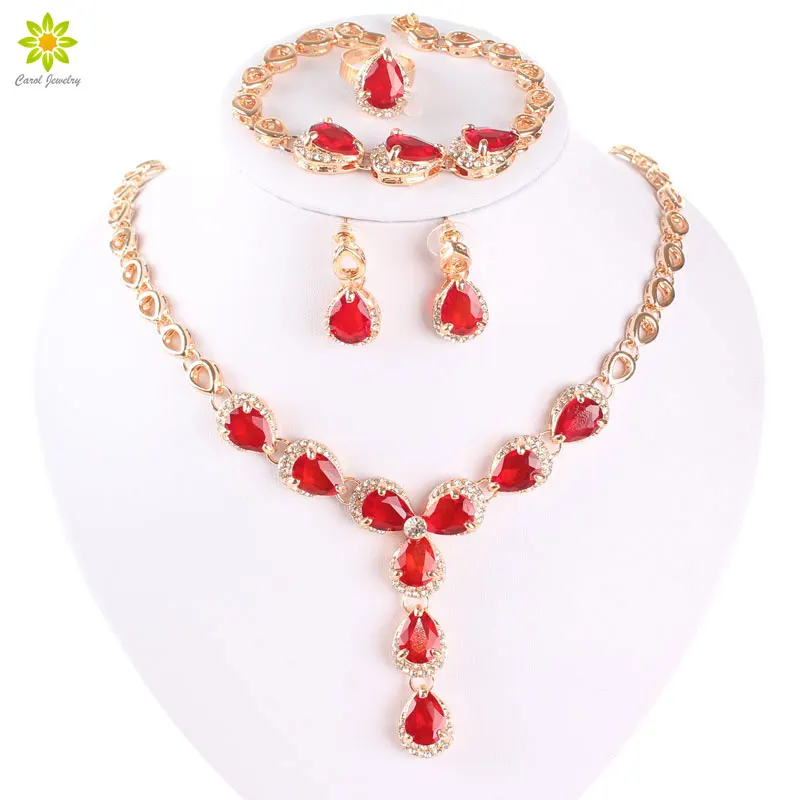 Женский комплект с ожерельем Африканский бисер Красный Кристалл ювелирный набор