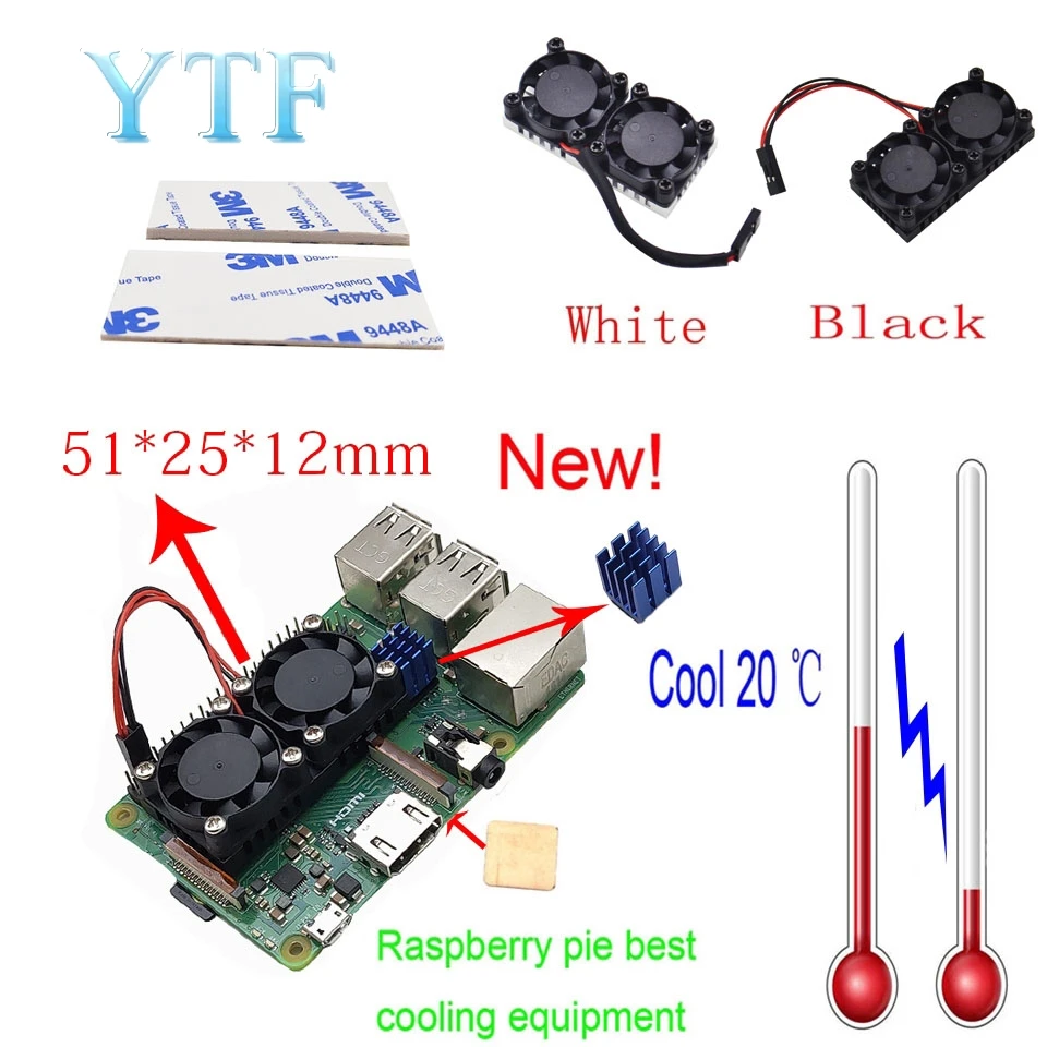 100 шт. raspberry pi 3 model b + (плюс) двойной вентилятор модуль системы охлаждения с