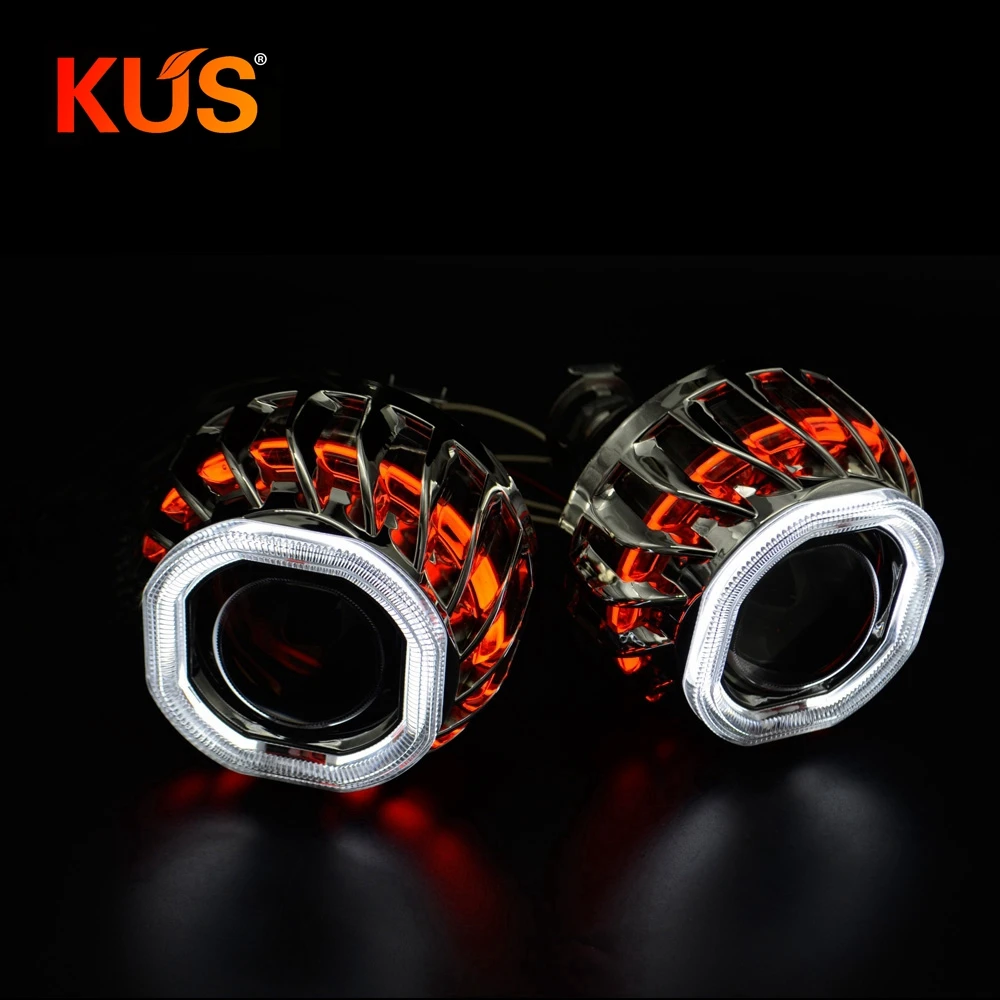 2 5 Мини объектив с квадратным колесом огонь led двойной ангельские глазки DRL