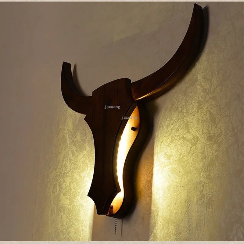 Современный светодиодный светильник ing Bull Head из цельного дерева, декоративный настенный светильник настенное бра для коридора светильник для спальни прикроватный домашний настенный светильник