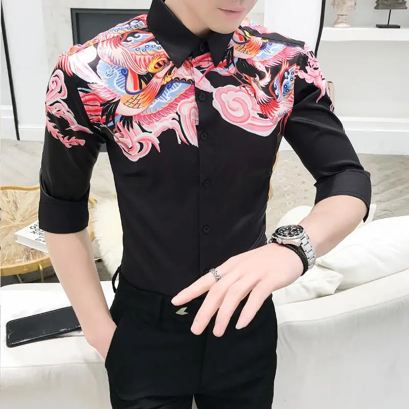 Half sleeve Camisa masculina Casual Social Shirt for Men Hip hop Unique design Blouse Hawaiian Mens Shirts Slim fit Summer | Мужская