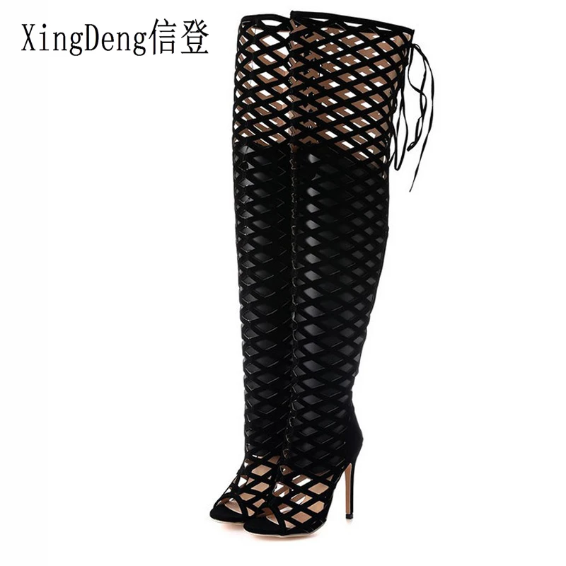 XingDeng/женские летние сандалии гладиаторы на высоком каблуке шнурках для