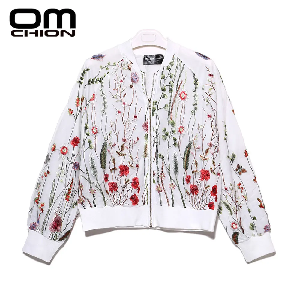 OMCHION 2019 новый весенний кардиган с круглым вырезом цветочной вышивкой куртка