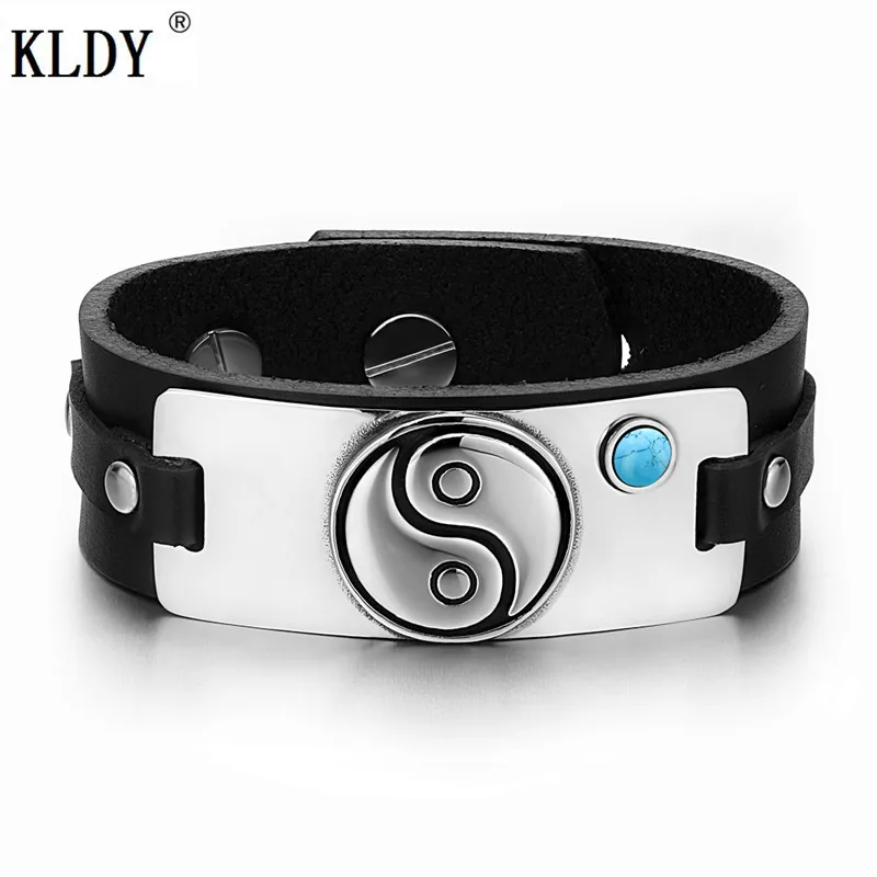 KLDY новые модные кожаные браслеты для мужчин Круглый браслет с пряжкой и