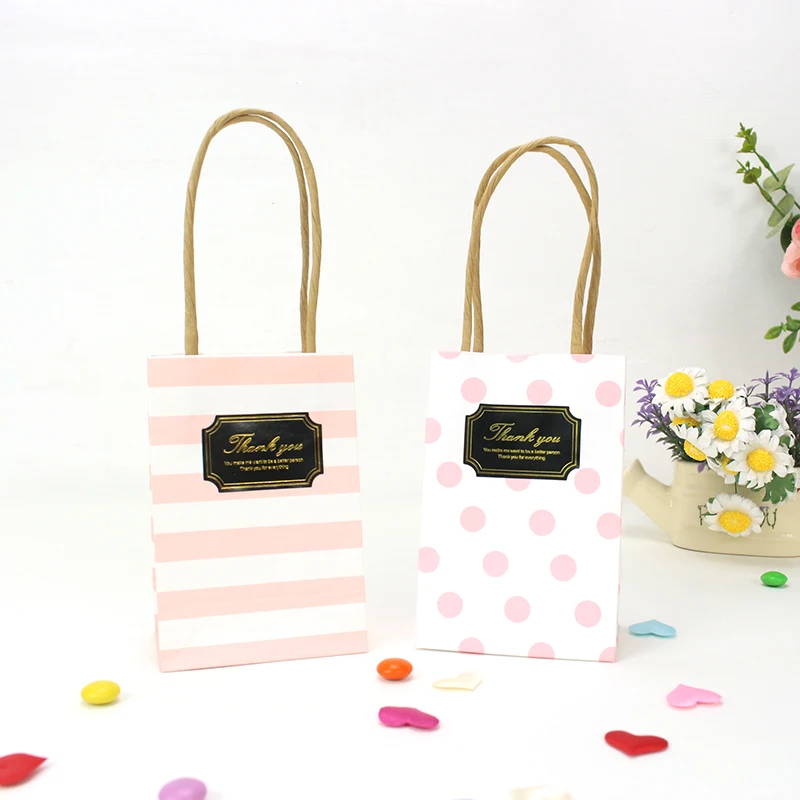 

50pc Stripes/Points Wedding Favors and Gifts for Guests Baby Shower Birthday Party Decorations Kids Paper Gift Bags with Handles