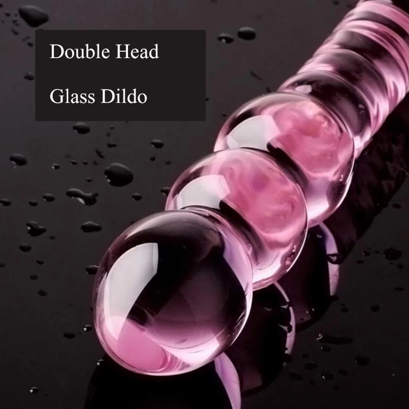 Двойной конец розовые стеклянные фаллоимитаторы Хрустальный пенис женские