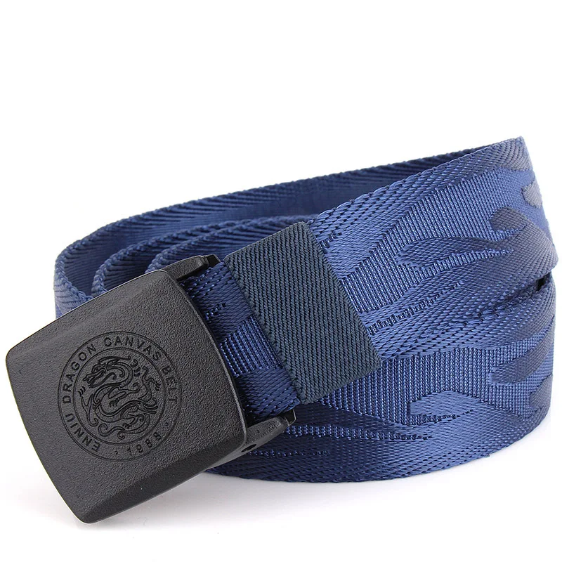 Pure Color Men's Canvas Belts 120CM Black Blue Red Khaki Green Fashion Casual Teen Plastic Belt Buckle Hypoallergenic Nylon Belt
