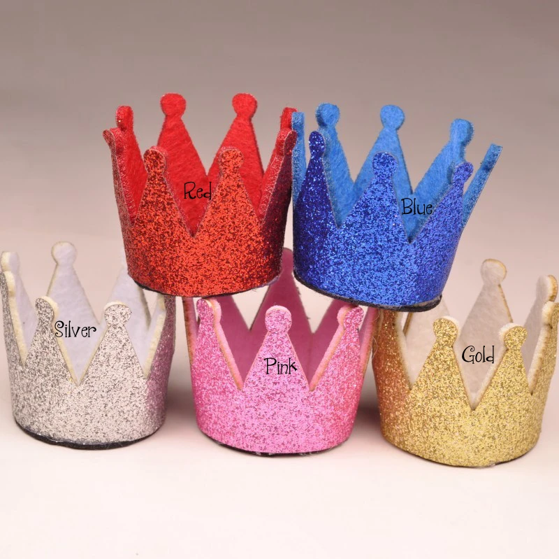 

30pcs/lot 5colors Newborn Mini Felt Baby Crown For Girls Hair Accessories Handmade Glitter Felt Crown For First Birthday Hat