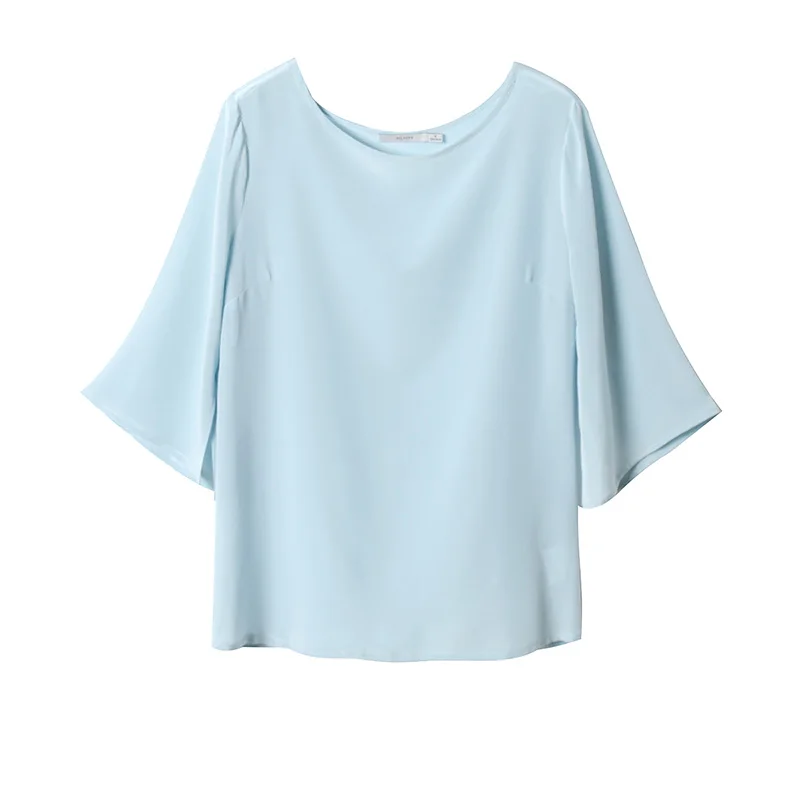 Женская свободная футболка из натурального шелка повседневный базовый топ 2019