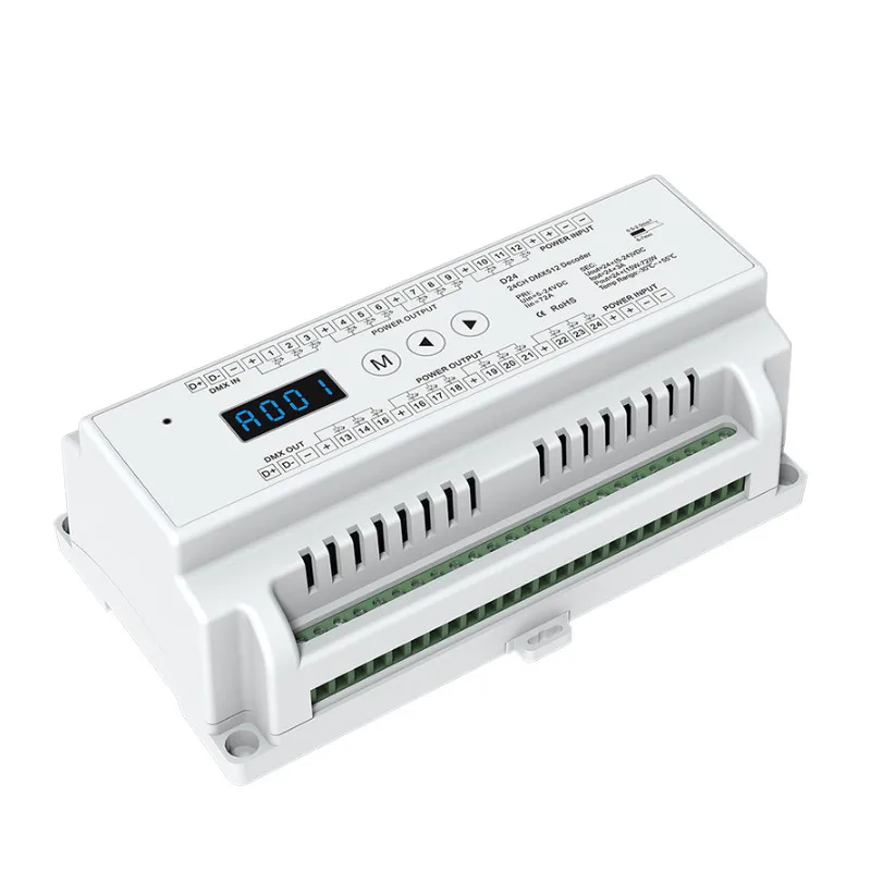 Светодиодный DMX512 24 канала CV постоянное напряжение DMX декодер; DC5-24V вход; 3A* 24CH выход с светодиодный дисплей DIY Настройка адреса DMX
