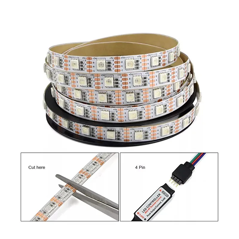 USB Powered DC5V LED Strip light 5050 RGB White PCB Waterproof Tape LED Lamp 1M 2M 3M 4M 5M TV Background Lighting USB LED Strip