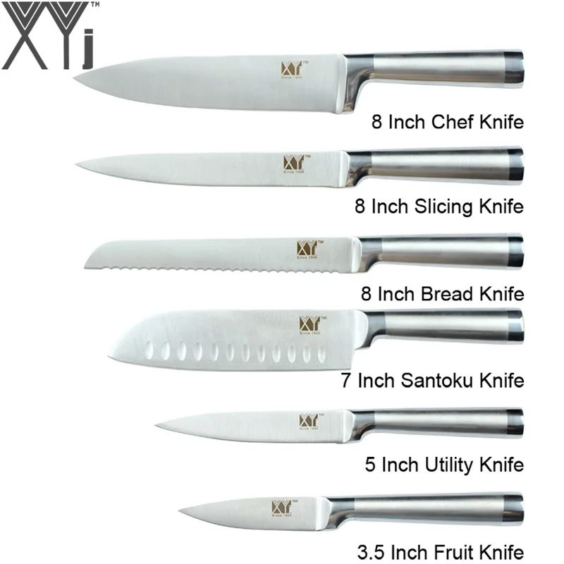A. XYj 6pcs Stainless Steel Knives Set Multi-color Handle Chef Bread Slicing Utility Santoku Paring Knives Cooking Tools - Цвет: A.