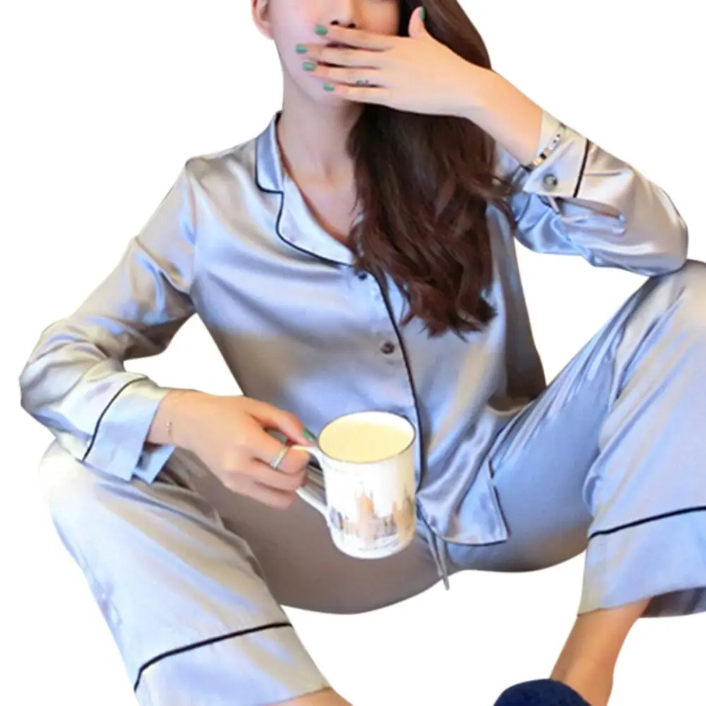 mrwonder Women Solid Color Home Wear Long Sleeve Pajamas Set Long-sleeve Tops + Pants Homewear Gift | Женская одежда