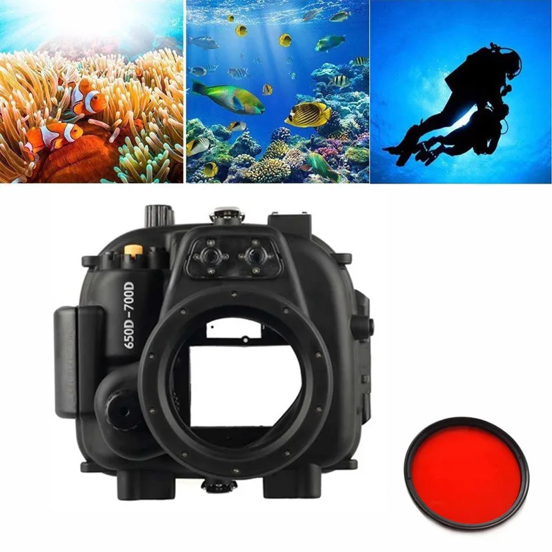 Only housing case Подводный водонепроницаемый чехол Meikon 40 м 130 футов для камеры Canon EOS 650D 700D(Rebel T4i/T5i)+ объектив рыбий глаз MEIKON 67 мм - Цвет: Only housing case
