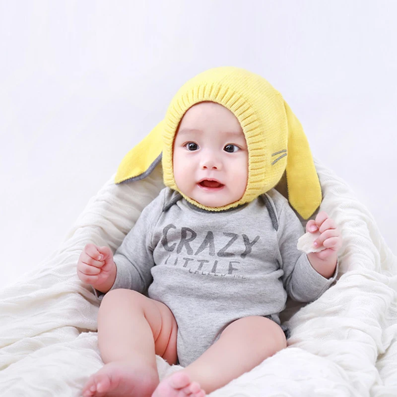 

Mingjiebihuo New fashion children's hat winter plus velvet knitted wool hat ear cap cute baby cap warm suitable for 6-18 months