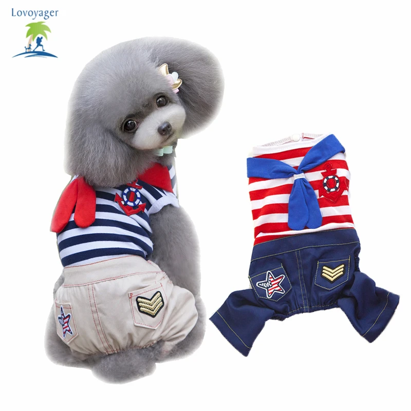

Lovoyager Одежда для собак, комбинезоны для собак, костюм моряка, рубашка, синяя футболка в полоску для собак