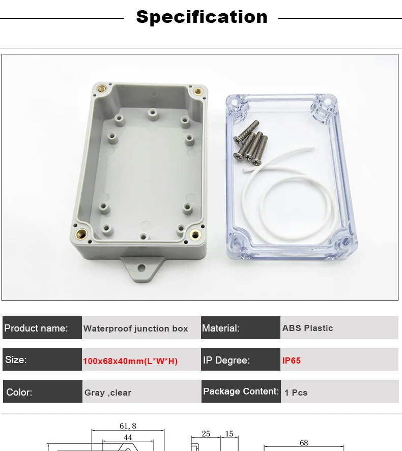 100 мм x 68 мм x 40 мм прозрачная Крышка герметичная DIY IP65 ABS пластиковая проволочная коробка Водонепроницаемая электрическая распределительная коробка с фиксированными отверстиями для крепления