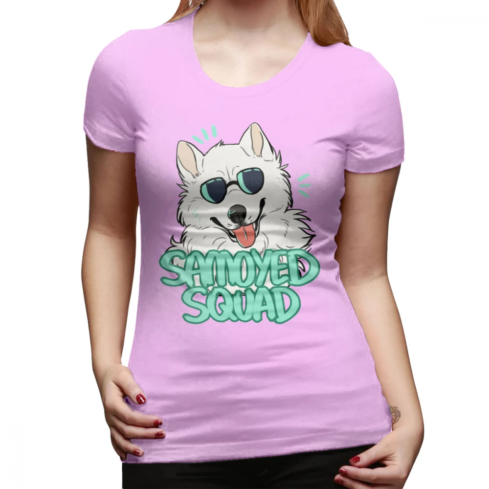 Футболка Samoyed Dogs футболка SAMOYED SQUAD Футболка с принтом 100 хлопчатобумажная женская футболка Kawaii темно-синяя Летняя женская футболка с круглым вырезом - Цвет: Розовый