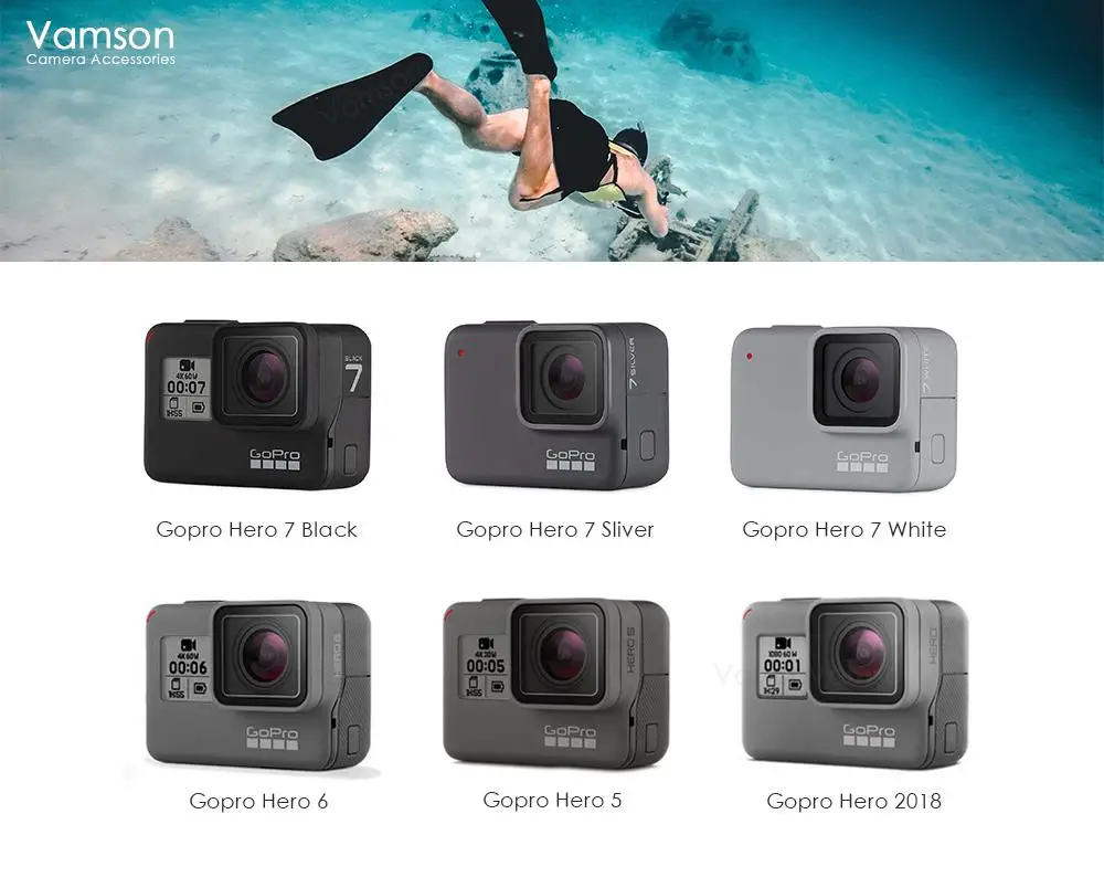 Vamson для Gopro Hero 7 6 5, комплект аксессуаров, водонепроницаемый чехол, рамка, адаптер, плавающий поплавок для камеры Go pro Hero 6 5 VS142