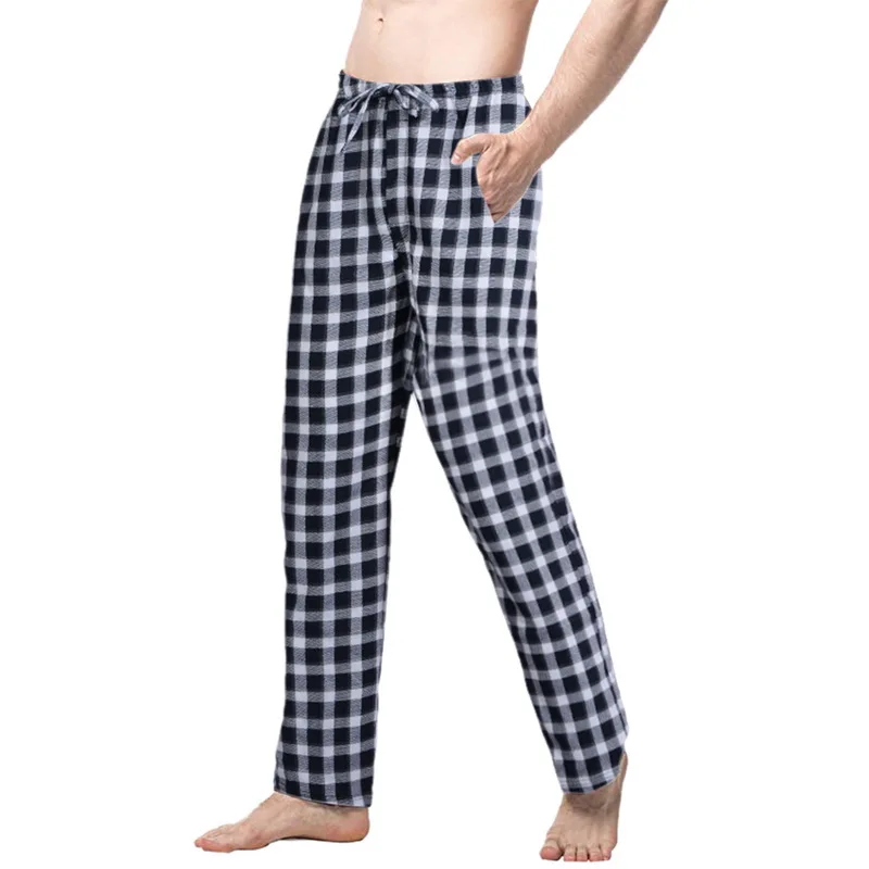 blue white plaid Хит, мужские весенние клетчатые штаны для сна, мужские пижамы, штаны для сна, мужские брюки размера плюс, мужские клетчатые штаны для сна - Цвет: blue white plaid