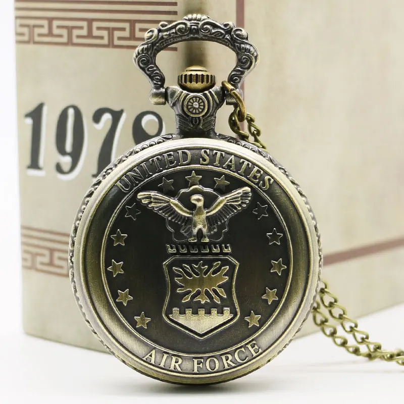 ВВС США Орел крышка военная тема кварцевые карманные часы с узкими Цепочки и