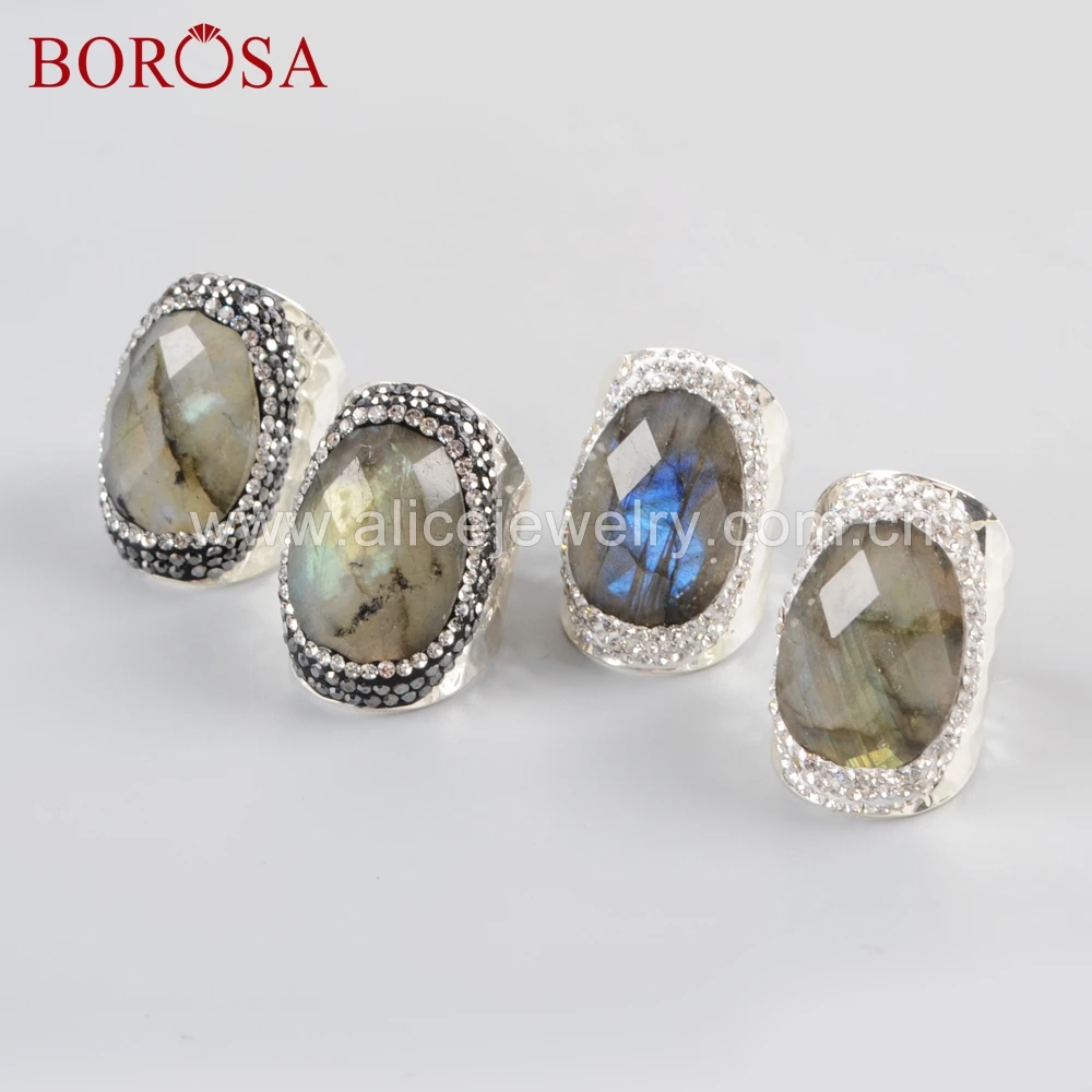 BOROSA 6 шт. серебряный цвет натуральный Ограненный Лабрадорит камни Друза кольцо