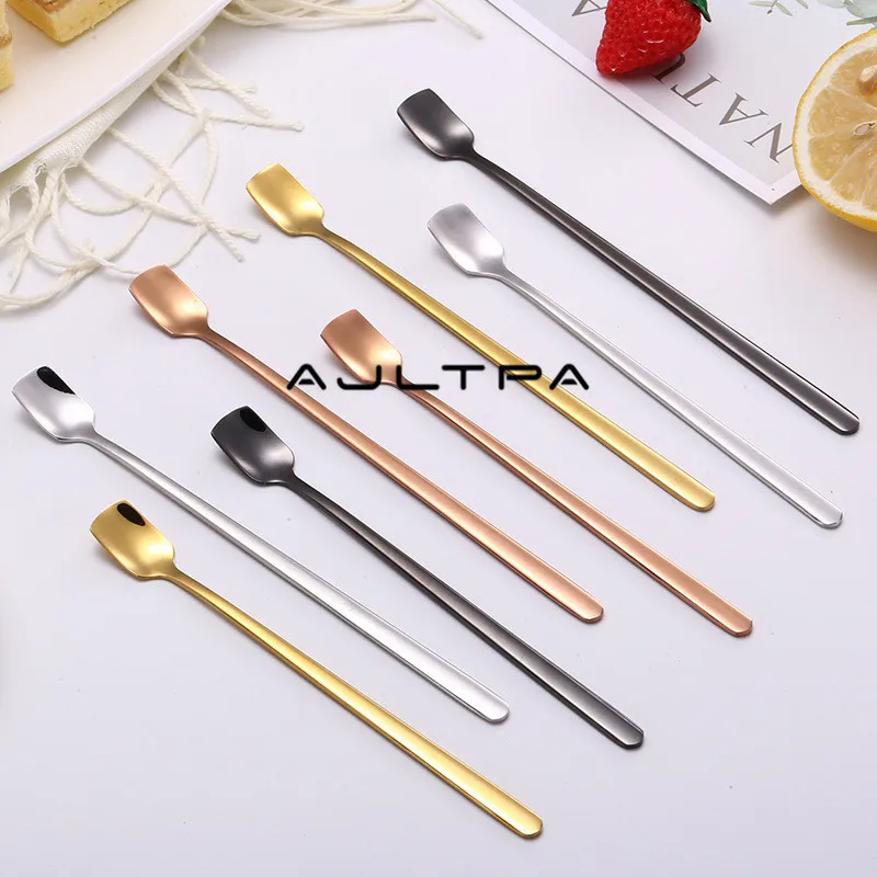 

100Pcs New Long Handled Stainless Steel Coffee Spoon Sugar Stirring Juice Spoon Ice Cream Yogurt Honey Tea Spoon Kitchen Gift