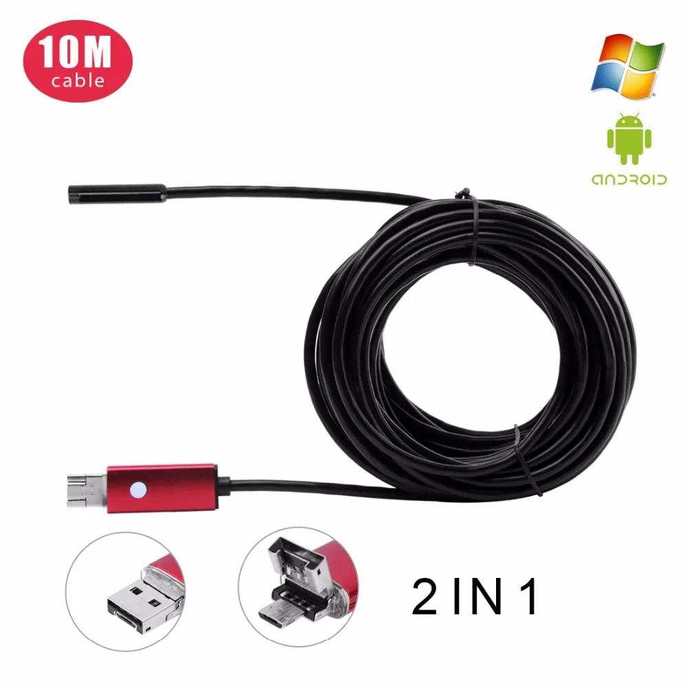 Эндоскопа 7 ММ 2 М 5 10 эндоскоп hd USB Android Endoscopio Камера IP67 2IN1 бороскоп Endoskop Камеры труб