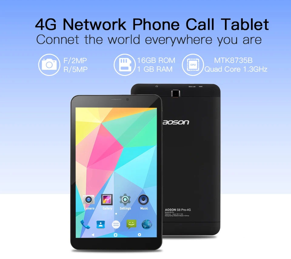 Aoson S8 PRO 8 дюймов 4G Phablet 1 ГБ + 16 Android 6 0 телефонные вызовы планшеты ПК Двойной Камера