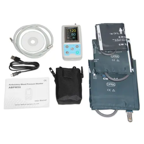 FDA Arm Амбулаторный монитор кровяного давления 24 часа NIBP Holter ABPM50+ взрослый, ребенок, большой, 3 манжеты, бесплатное программное обеспечение для ПК CONTEC