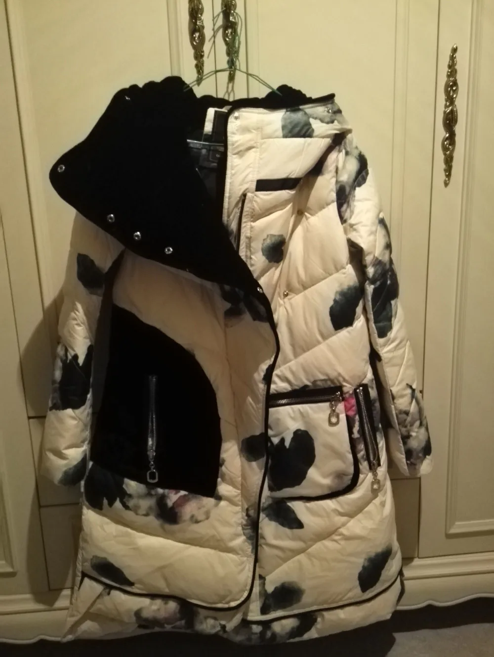 EFATZP, Модный женский пуховик, CLJ, куртки, XXL, зимнее длинное пальто, женский пуховик на утином пуху, брендовый, Цветочный, Повседневный, вельветовый, толстая парка