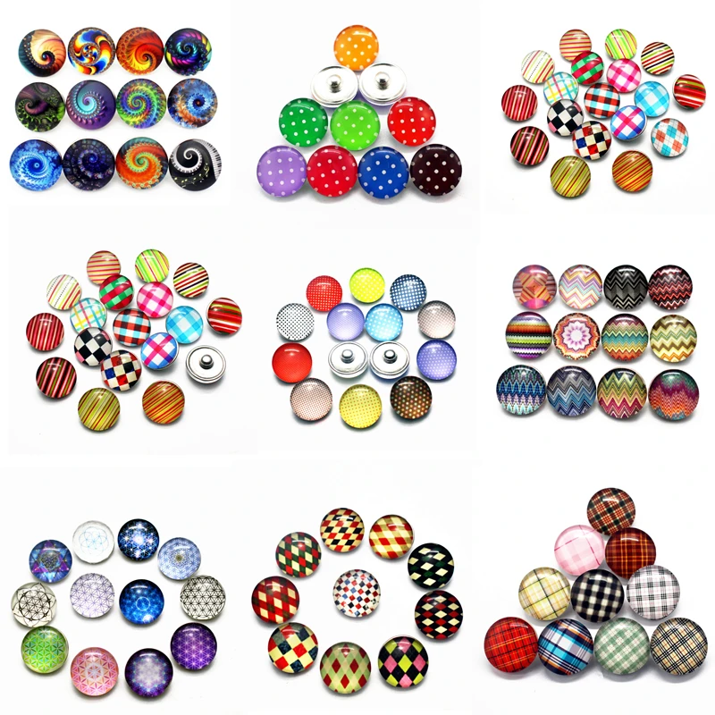 Wholesale 12pcs/lot Grid stripe spot Glass Snap Buttons Charms Fit Ginger Bracele &amp Bangles snap Jewelry | Украшения и