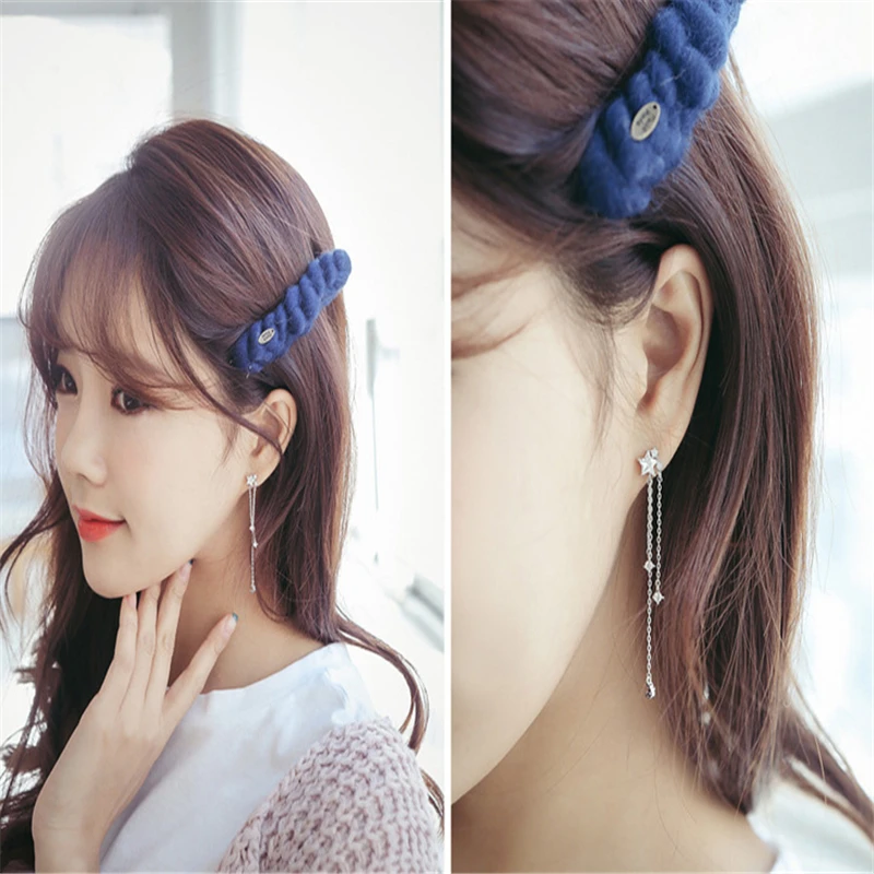 

S golden cute star moon asymmetrical long tassel dangling earring for women 2019 Korean fashion drop earrings