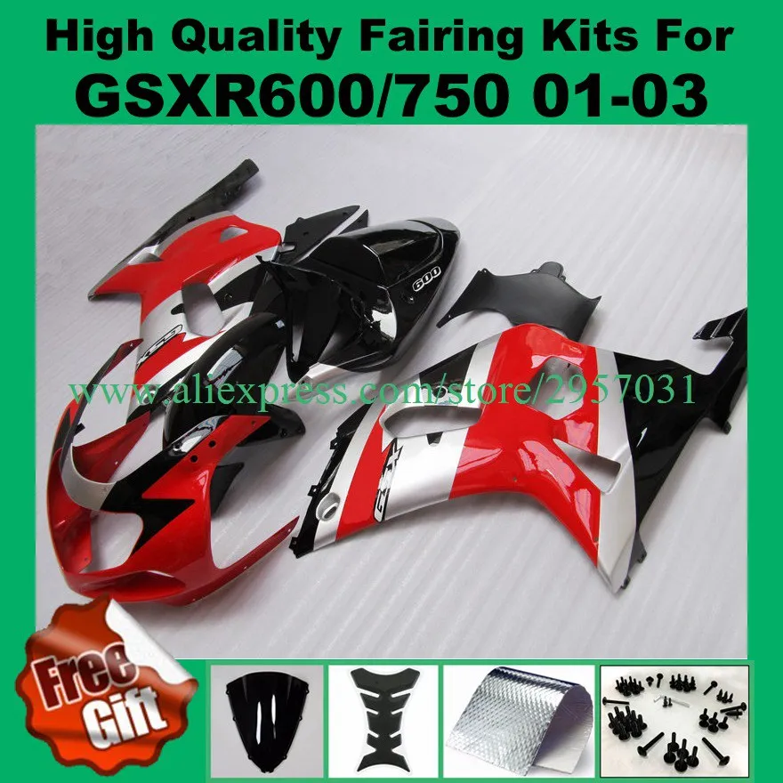 

9gifts, Injection Fairings for SUZUKI GSXR600 GSXR750 2001 - 2003 #V6S11 GSX-R750 GSX-R600 01 02 03 GSXR600/750 red black silver