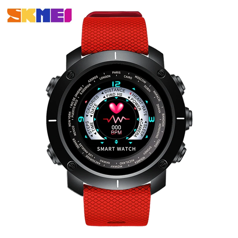 Red(Black) SKMEI Цвет Экран Смарт-часы Для мужчин Для женщин динамический монитор сердечного ритма калорий Фитнес браслет IP67 Водонепроницаемый Смарт-часы с Bluetooth - Цвет: Red(Black)