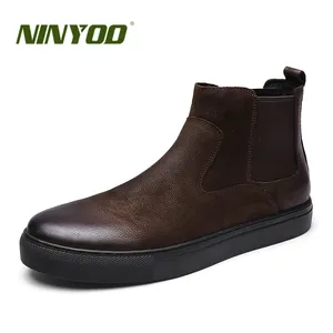 NINYOOмодные повседневные ботинки Мартенс; Мужские теплые ботинки из натуральной кожи; Износостойкая Осенняя обувь; Ботинки Челси на меху