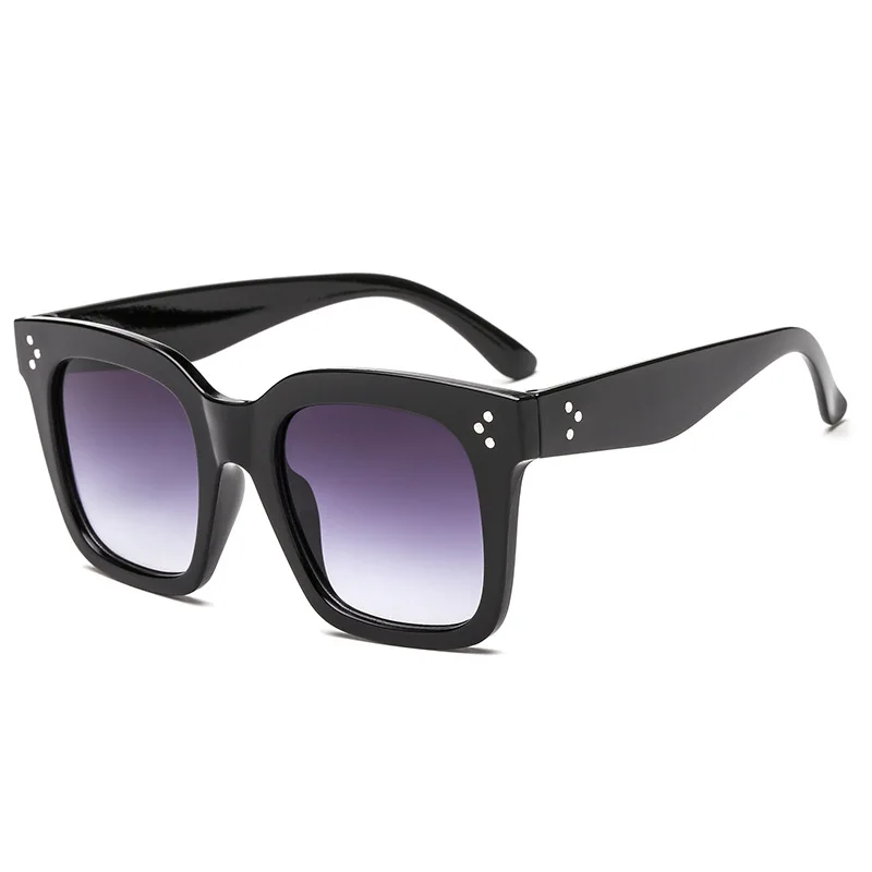 black gradient gray Квадратные солнцезащитные очки, женские очки большого размера, Lunette Femme, женские роскошные брендовые солнцезащитные очки, Женские винтажные солнцезащитные очки с заклепками, UV400 - Цвет линз: black gradient gray