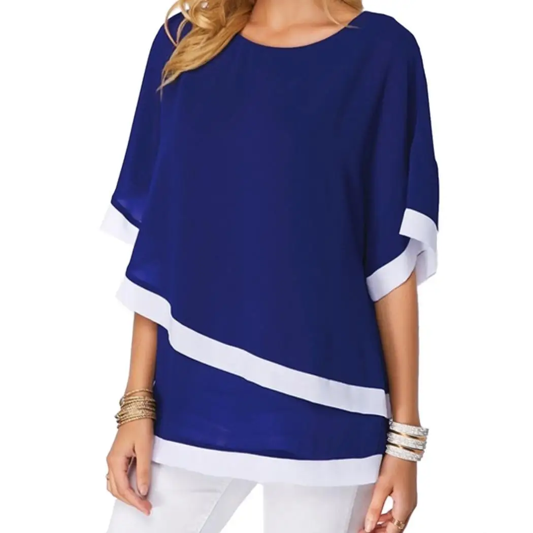 Женская Повседневная рубашка с круглым вырезом и коротким рукавом в стиле