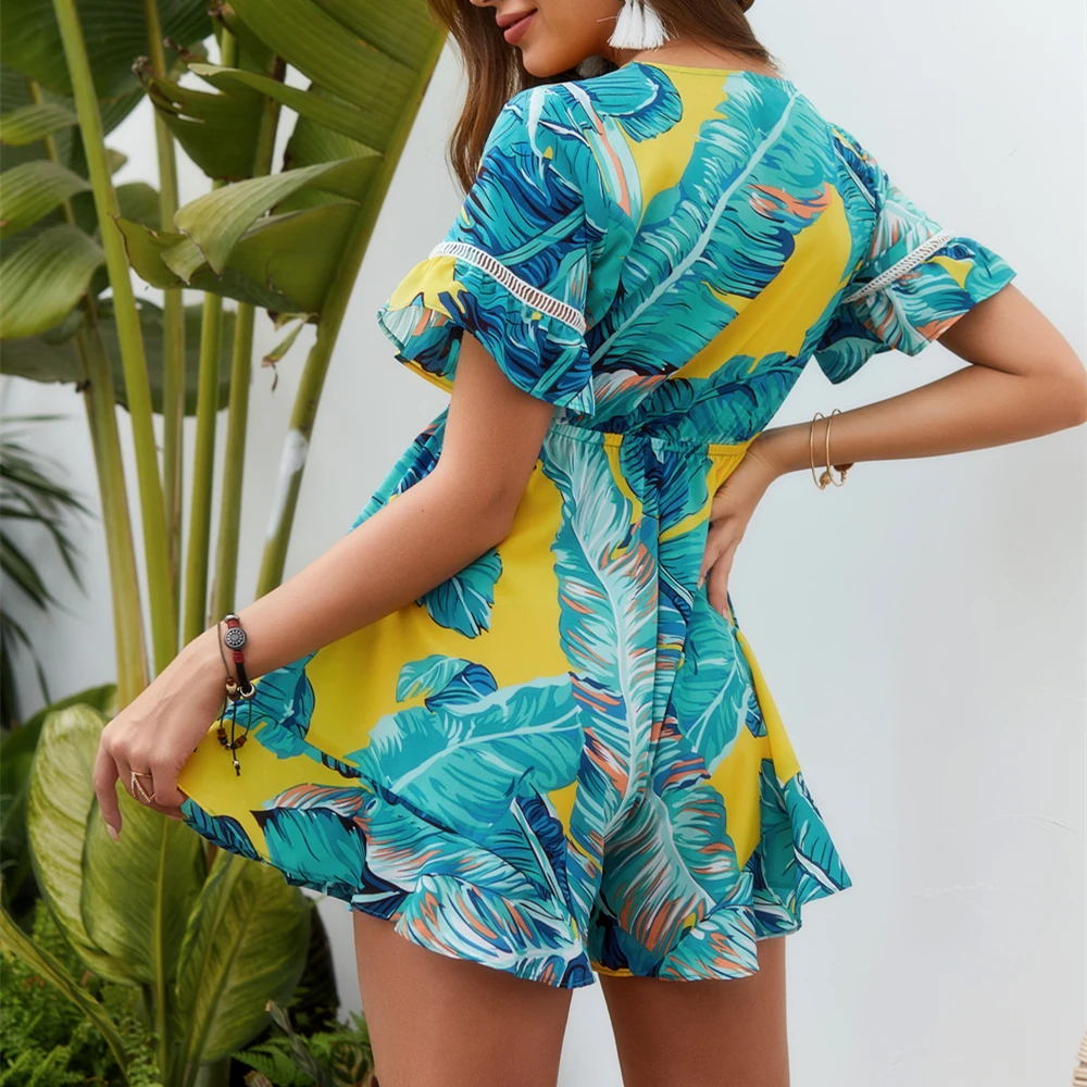 комбинезон шорты женский летний мода 2019 ромпер короткие комбинезоны с v-образный