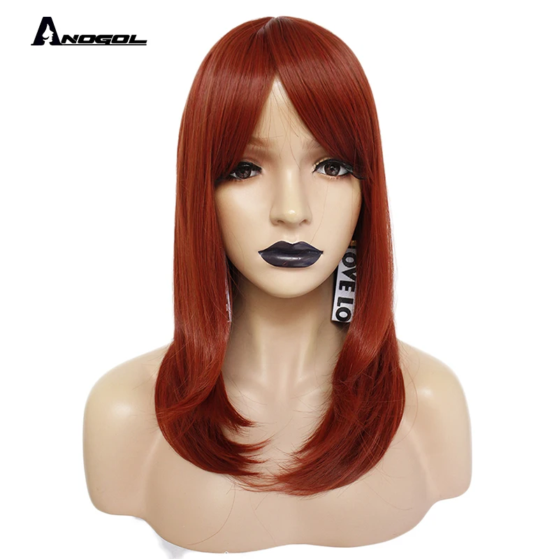 

Anogol Long Natural Wave Hair Wigs Orange Auburn Synthetic Wig For Adult Role Play With Fringe For Women