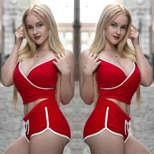 2019 Summer Women Set Red Pants Outfits 2 Piece Solid Sexy Tracksuit Stretchy Tank Top | Спорт и развлечения