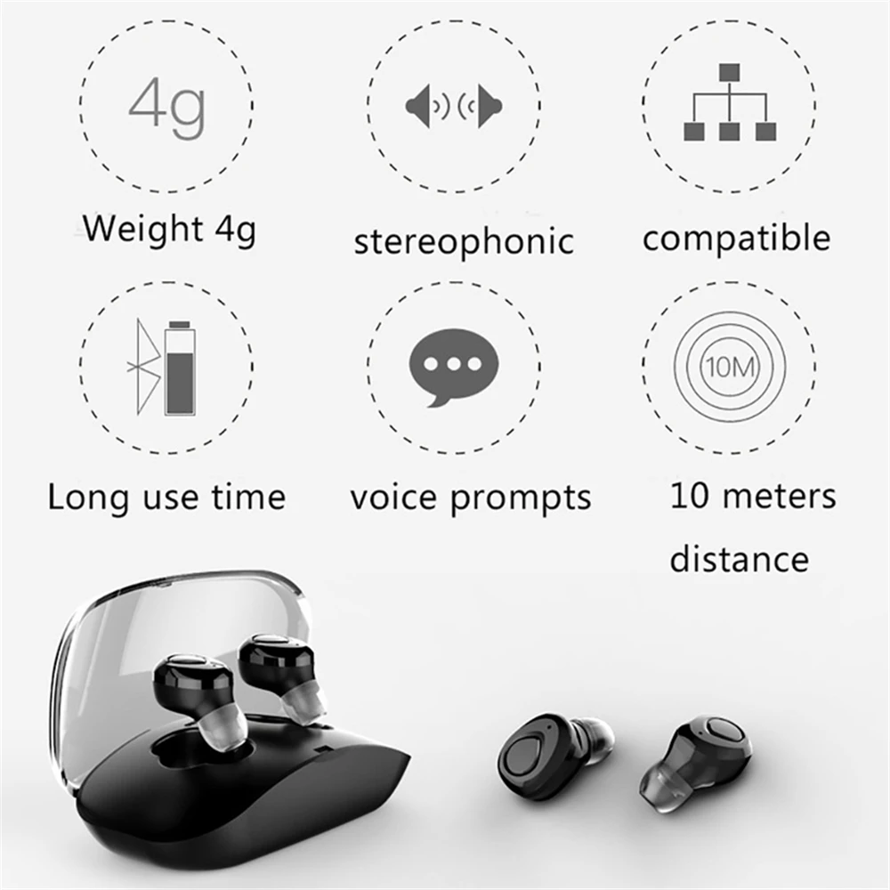 Мини беспроводной Bluetooth HiFi бас наушники V4.2 + EDR вкладыши два в одном Стерео с