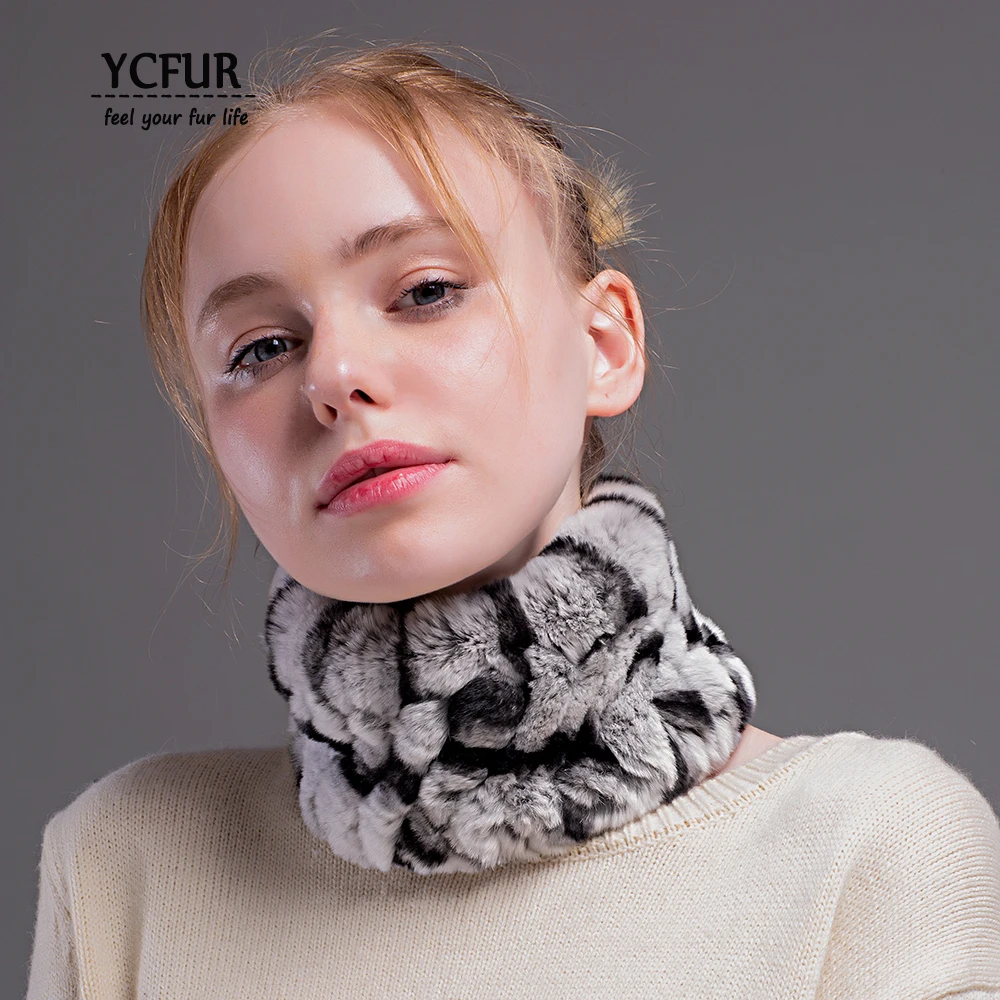 YCFUR, женский шарф-кольцо, зима-осень, вязанный мех кролика Рекс, шарфы, шали для женщин, 2 использования, шарф для шеи, повязка для волос, для девочек