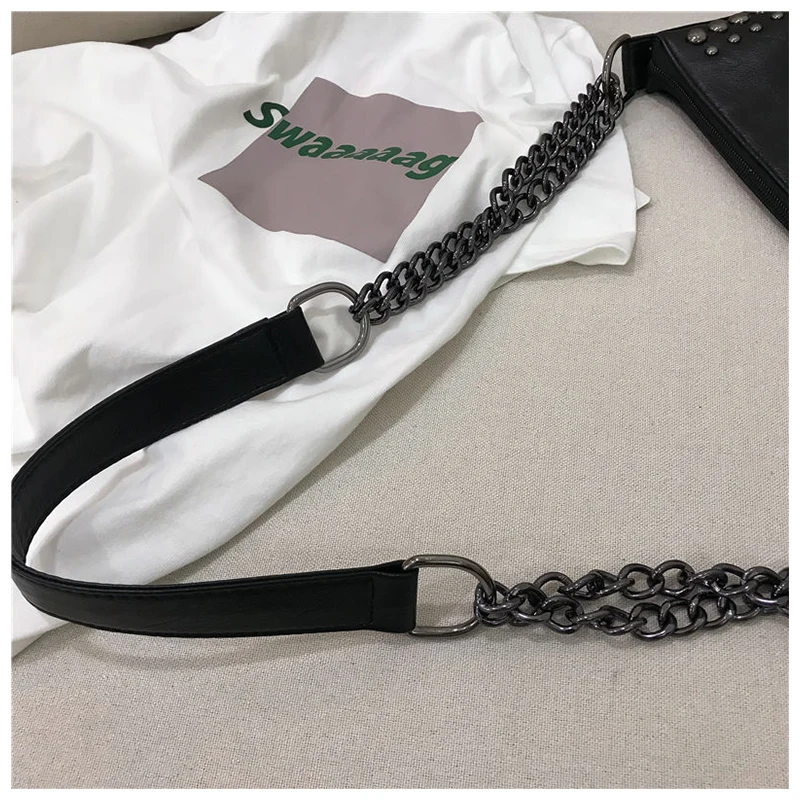 Rivets Women Large Bags Vintage Female Tote Handbags Soft Pu Leather Shoulder Bags Chain Crossbody Bag For Women Black Bolsa