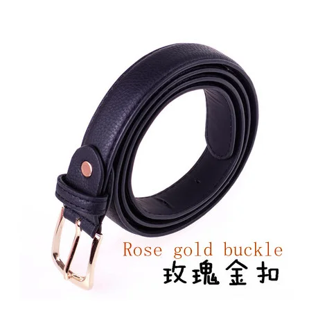 Rose Gold buckle Черный ремень Женский Повседневный Универсальный PU женский ремень с пряжкой Модный Универсальный студенческий пояс - Цвет: Rose Gold buckle