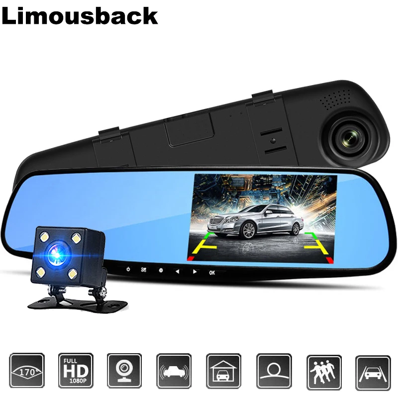 Limousback Full HD 1080P Автомобильная Dvr камера Авто 4 3 дюймов зеркало заднего вида