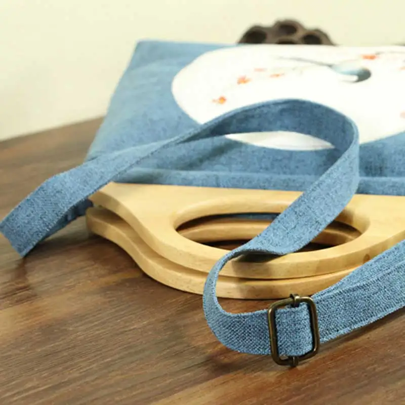 Veowalk Original Design Crane Hand Painting Women Canvas Tote Handbag Ladies Linen Cotton Shopping Bags with Belt Wooden Handle | Багаж и