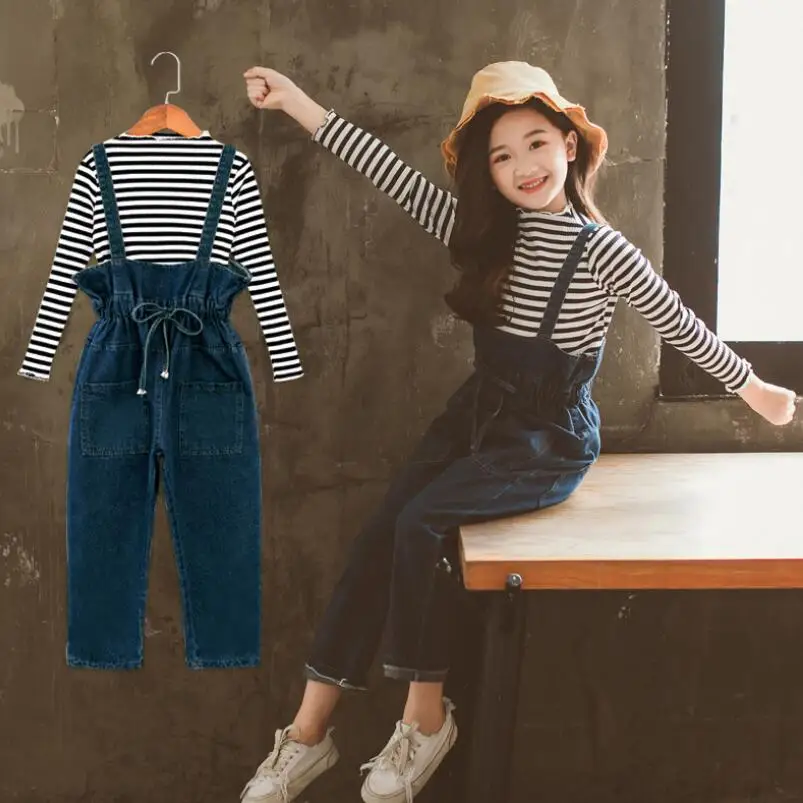 Комплект из 2 предметов для девочек-подростков футболка в полоску с длинным