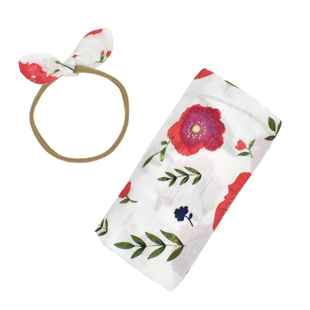 Младенческая пеленки с цветами головная повязка мягкое спальное одеяло